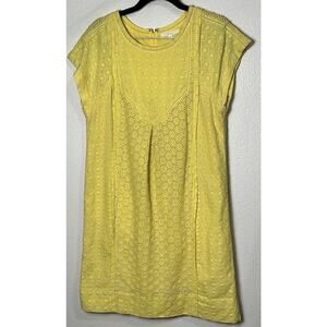 Eliot Women’s Pastel Yellow Embroidered Eyelet Mini Dress Pockets Zipper Size 6